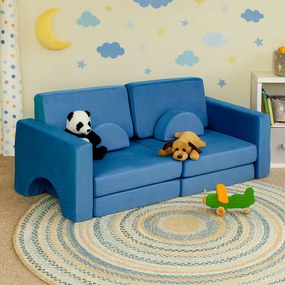 Modulárna rozkladacia pohovka pre deti veľká 2-miestna DIY 10 mäkkých vankúšov - modrá ECOTOYS