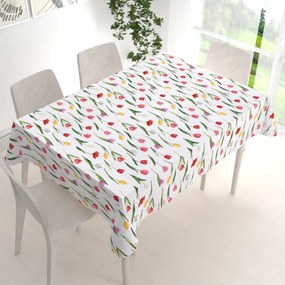 Biante Bavlnený obdĺžnikový obrus Sandra SA-506 Tulipány na bielom 50x100 cm