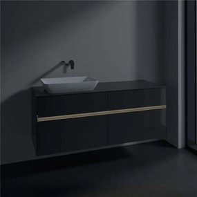 VILLEROY &amp; BOCH Collaro závesná skrinka pod umývadlo na dosku (umývadlo vľavo), 4 zásuvky, s LED osvetlením, 1400 x 500 x 548 mm, Glossy Grey, C117B0FP