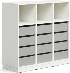 Úložná skrinka CASPER, 12 zásuviek, 3 horné priehradky, so soklom, biela/šedá