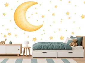 Kúzelný mesiac a hviezdy textilní prelepiteľná nálepka na stenu arch 71 x 75 cm