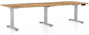 Výškovo nastaviteľný stôl OfficeTech Long, 240 x 80 cm, sivá podnož, dub zlatý