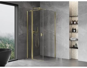 Mexen Mist T, sprchový kút s krídlovými dverami, 75 x 75 cm, 8mm číre sklo, zlatý lesklý profil, 8A4T-075-075-50-00