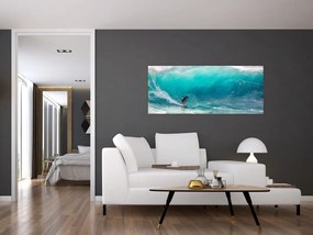 Obraz surferov vo vlnách (120x50 cm)