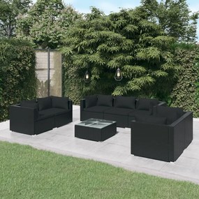 8-dielna záhradná sedacia súprava s vankúšmi polyratan čierna