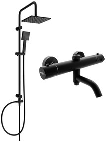 Mexen Tord, sprchový set s dažďovou sprchou a KAI termostatickou vaňovou batériou, čierna matná, 77900200-70