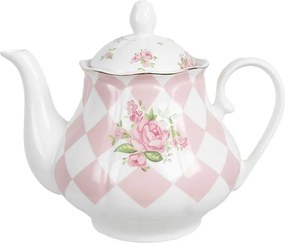 Bielo-ružová kanvička na čaj s ružičkami Sweet Roses - 20*14*17 cm / 1000 ml