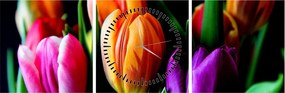 Obraz tulipánov na čiernom pozadí (s hodinami) (90x30 cm)