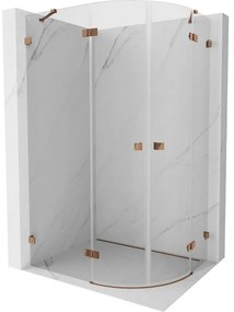 Mexen Lunar, polkruhový sprchový kút naklápací doľava 90 x 80 cm, 8mm číre sklo, profil ružové zlato, 833-090L-080P-60-00