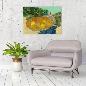 Sklenený obraz - Vincent van Gogh, Still Life of  Oranges and Lemons with  Blue Gloves, reprodukcia (70x50 cm)