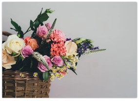 Sklenený obraz košíka s kvetinami (70x50 cm)