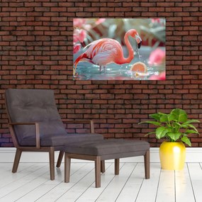 Obraz - Plameniak v jazierku (90x60 cm)