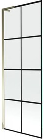 Mexen Next L, 1-krídlová vaňová zástena 70 x 150 cm, 6mm číre sklo-čierny vzor, zlatý lesklý profil, 895-070-000-03-77-50