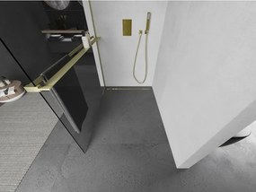 Mexen Kioto+, sprchová zástena Walk-In s poličkou a vešiakom 80 x 200 cm, 8mm číre sklo, zlatý matný profil, 800-080-121-55-00