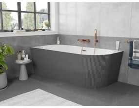 Mexen Silo, rohová voľne stojaca ryhovaná vaňa, ľavá, 170 x 80 cm, biela-šedá, medený matný prepad, 52891708062L-65