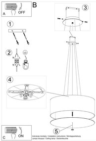 Závesné svietidlo Otto, 1x čierne textilné tienidlo, (biele sklo), (fi 70 cm)