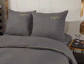 Elegantné grafitové posteľné obliečky so zlatou výšivkou a lemom 4 časti: 1ks 160x200 + 2ks 70x80 + plachta