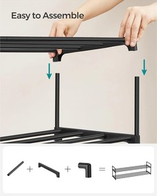 3-úrovňový stojan na topánky, botník, pre 15-18 párov, 30 x 116 x 55 cm, čierny