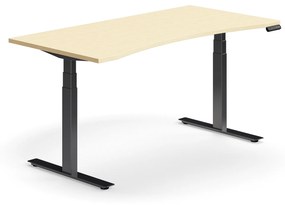 Výškovo nastaviteľný stôl QBUS, s výrezom, 1600x800 mm, čierny rám, breza