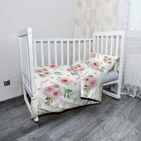 Sablio Mikroplyšové detské obliečky do postieľky Ružové kvety - 130x90 / 40x60
