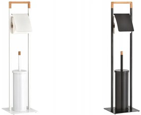 Držiak toaletného papiera s WC štetkou - čierny s bambusom