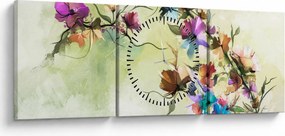 Obraz - Maľba kvetu (s hodinami) (90x30 cm)