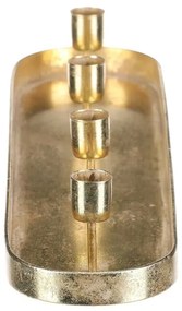 Kovový svietnik na 4 kónické sviečky, ovál, zlatá, 43 x 10 x 6 cm