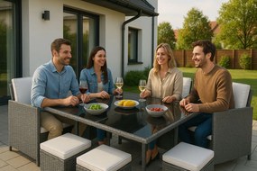 Sada záhradného nábytku z technoratanu, 4 kreslá, 4 taburetky, stôl MultiGarden