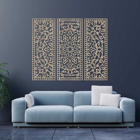 SENTOP | Kvetinová mandala z dreva – boho 3‑dielny oibraz na stenu | SENTOP HDF0514-A-akcia20
