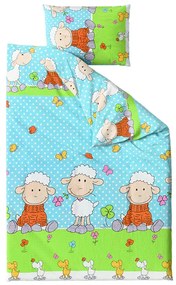 Krepové obliečky do postieľky OVEČKY modré Rozmer obliečky: 45 x 65 cm | 90 x 135 cm
