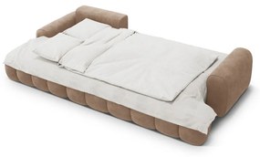 Svetlohnedá zamatová rozkladacia/s úložným priestorom rohová pohovka (ľavý roh/s leňoškou) Linz – Cosmopolitan Design