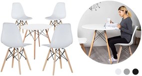 4 ks moderných jedálenských stoličiek so stolom, viac farieb, biela