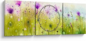 Obraz - Lúčne kvety (s hodinami) (90x30 cm)