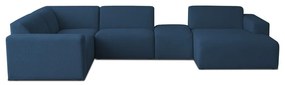 Tmavomodrá rohová pohovka z textílie buklé (do "U") Roxy – Scandic