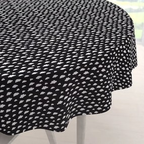 Biante Detský bavlnený okrúhly obrus Sandra SA-306 Biele obláčiky na čiernom Ø 130 cm