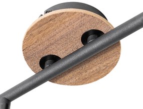 Stropné svietidlo čierne s dymovým sklom a drevenou časťou 2-žiarovkové - Vidro