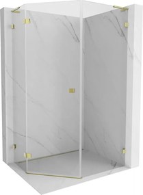 Mexen Lunar, L päťuholníkový sprchový kút naklápací doľava 80 x 100 cm, 8mm číre sklo, zlatý profil, 831L-080L-100P-50-00-L