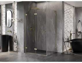 Mexen Lunar-F L, 1-krídlový sprchový kút so skladacími dverami, ľavý, 75 x 70 cm, 8mm číre sklo, zlatý matný profil, 836L-075-070-55-00-L