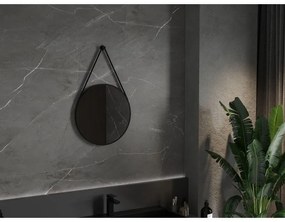 Mexen String, okrúhle kúpeľňové zrkadlo na pásiku 50 cm, farba rámu čierna matná, 9854-050-050-000-70