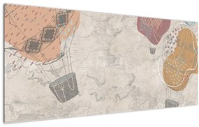 Obraz - Balóny nad mestom, teplé tóny (120x50 cm)