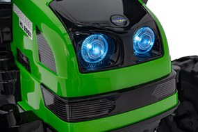 Ramiz Detský bager-traktor na batérie zelený + pohyblivé rameno s lyžicou + diaľkové ovládanie + pomalý štart + FM rádio + LED