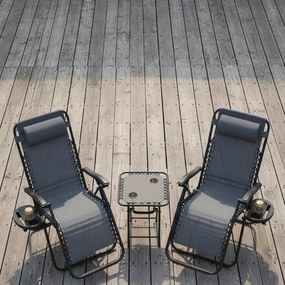 Set 2 polohovateľných záhradných lehátok so stolíkom - sivý