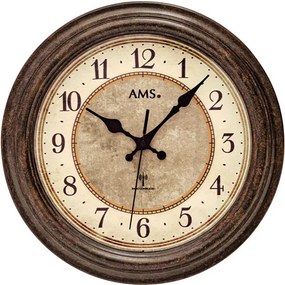 Retro nástenné hodiny AMS 5544 riadené rádiovým signálom – imitácia kovu s patinou, 28 cm