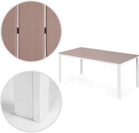 Veľký záhradný stôl v béžovej farbe s bielymi nohami