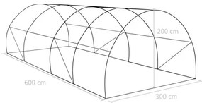 vidaXL Skleník s oceľovými základmi 18 m² 600x300x200 cm-