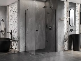 Mexen Lunar, pravostranný výklopný sprchový kút 85 x 90 cm, číre sklo, čierny profil, 834-085-090-70-00-P