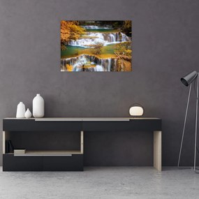 Sklenený obraz - Vodopády Huay Mae Khamin, Thajsko (70x50 cm)