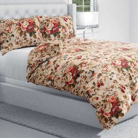 Biante Bavlnené posteľné obliečky Sandra SA-607 Červené ruže na béžovom Predĺžené 140x220 a 70x90 cm