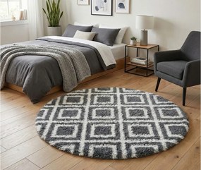 TZ Tmavosivý okrúhly vzorovaný koberec shaggy Decor Cube Rozmer: 140 cm