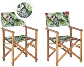 Sada 2 záhradných stoličiek a náhradných poťahov svetlé akáciové drevo/vzor tukana CINE Beliani